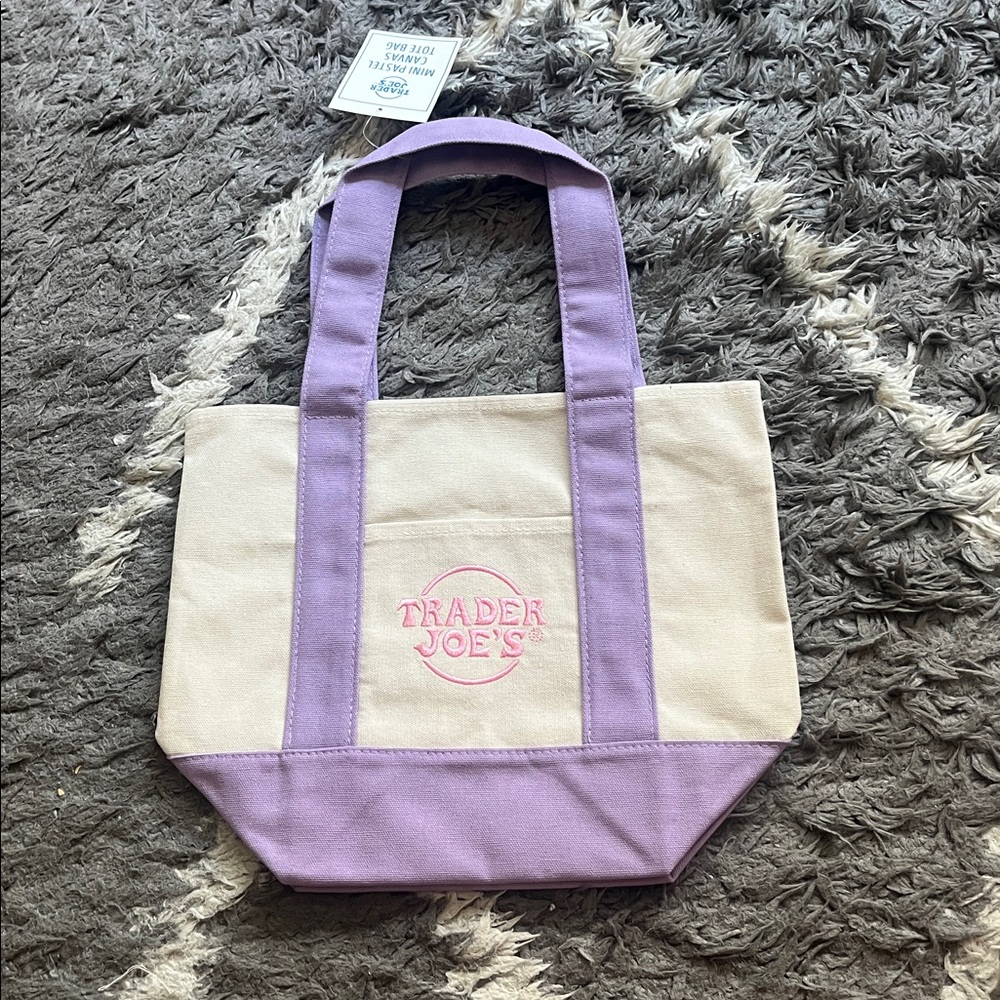 Trader Joe’s mini tote. Trader Joe’s mini pastel canvas tote bag. Purple.